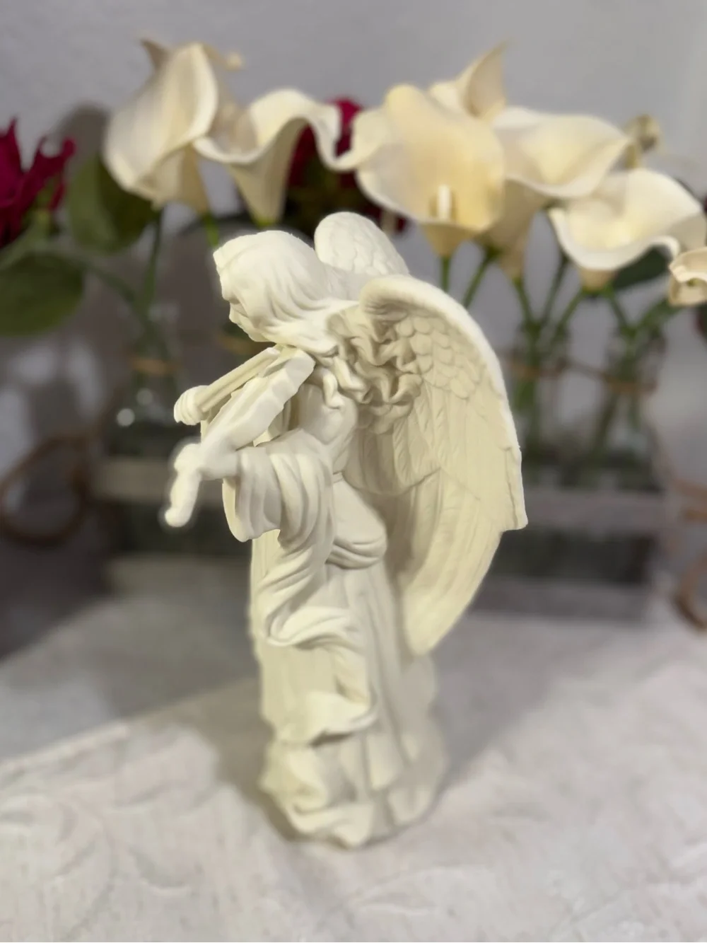 1 of 2 Partylite Felicity Angel Playing Violin Bisque Porcelain Taper Can Holder